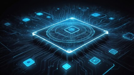 high-tech, digital illustration that represents a networked, data-driven system, possibly symbolizing artificial intelligence,