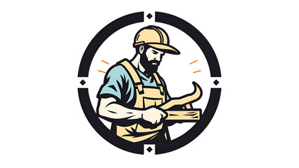 construction worker vector logo. workman, laborer or blacksmith icon