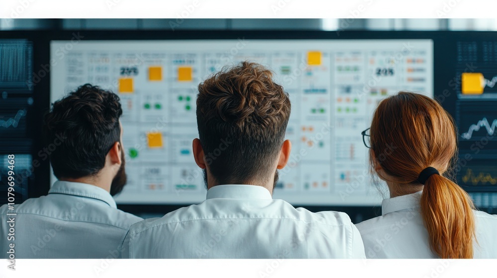 Poster setting 2025 goals with vision and strategy concept. a group of professionals analyzes data on a lar
