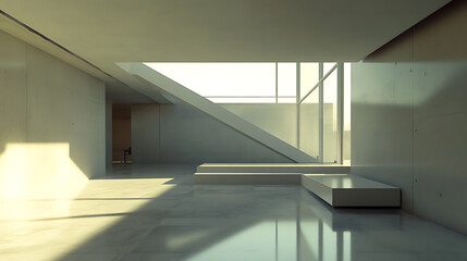 A modern interior space showcasing minimalist design and clean lines 
