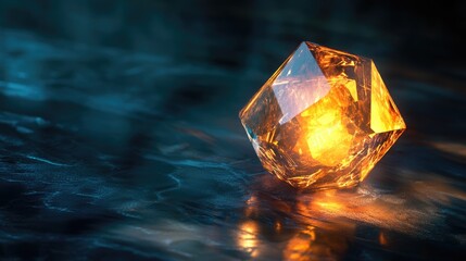 Glowing Amber Crystal on Dark Surface