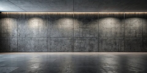 Industrial Minimalist Concrete Wall with Subtle Lighting and Smooth Floor