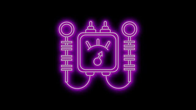 Glowing neon line multimeter, voltmeter , ampere meter icon  isolated on black background. Motion graphic animation in 4k.