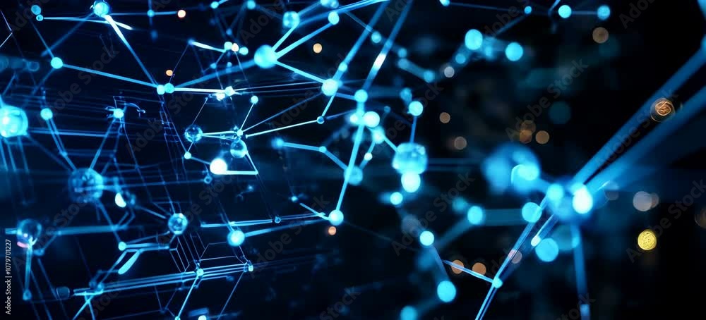 Aufkleber Science atom networking connect structure. Technology wireless server communication system. Team social linked global digital database. Generative video AI technology.	

