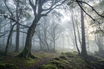 misty morning in the forest