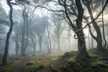 misty morning in the forest