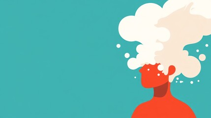 A stylized human figure with cloud-like thoughts, symbolizing creativity and introspection.