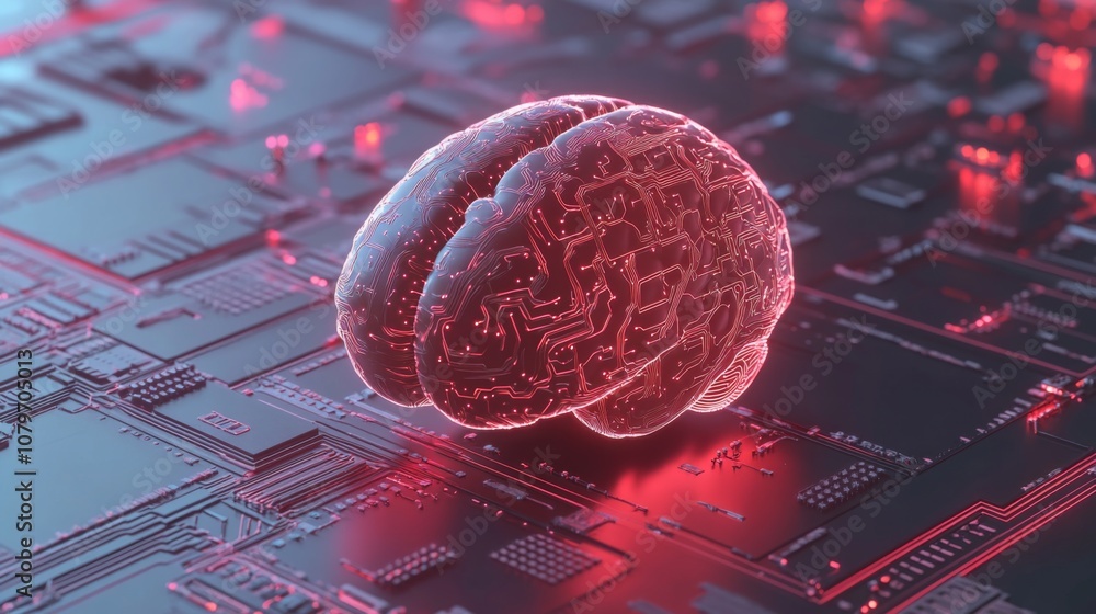 Fototapete futuristic concept of digital brain on circuit board representing artificial intelligence and techno