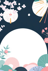 Japanese style background featuring cherry blossoms and fans, perfect for New Year celebrations