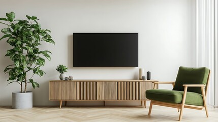 Modern Living Room with Green Armchair and TV