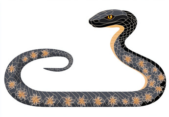 striking black and gold snake with floral patterns, showcasing elegance and beauty