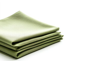A stack of soft, luxurious green fabric folded neatly on a white background.