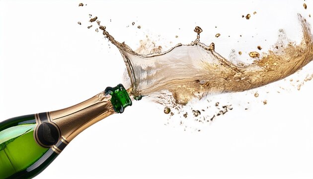 bottle of champagne with a cork with white background