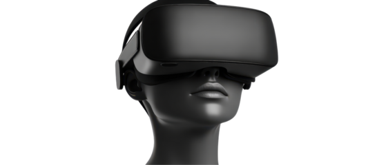 Futuristic virtual reality headset on mannequin. transparent background