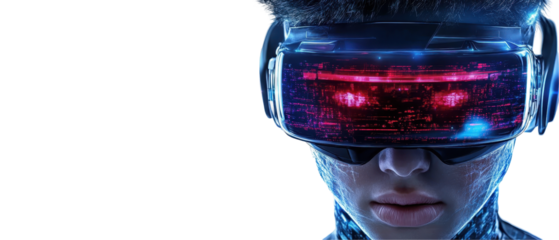 Futuristic virtual reality experience in action. transparent background