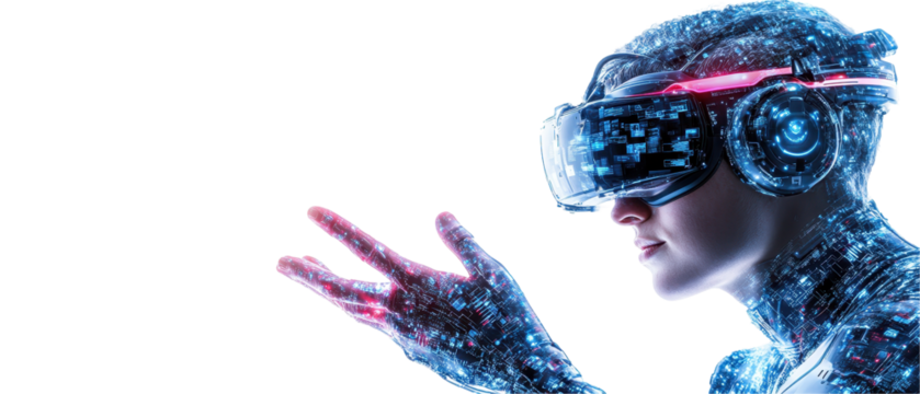 Futuristic virtual reality experience concept. transparent background
