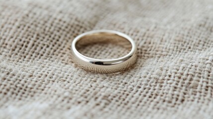 Elegant Gold Ring on Textured Fabric Background Showcasing Simple and Timeless Design Ideal for Wedding or Engagement Jewelry Photography