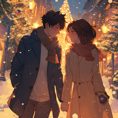 クリスマスにデートをするカップル