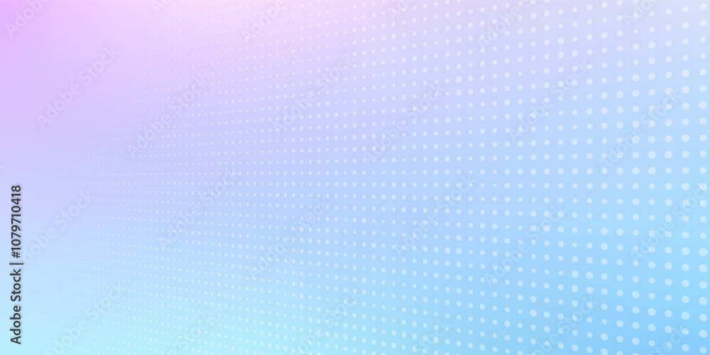 Poster abstract pattern dots halftone perspective on soft gradient pink and blue hologram color background.
