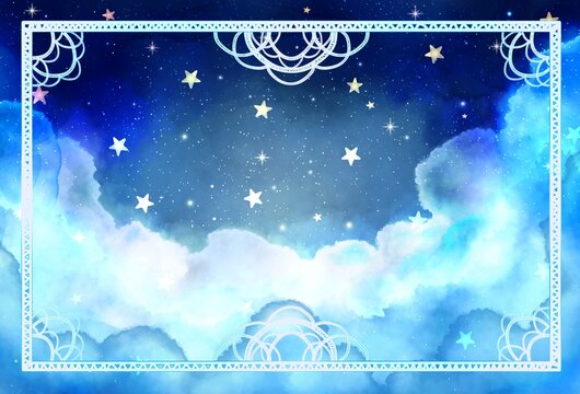 メルヘンファンタジーでカワイイ★レースのフレームと夜空の風景背景