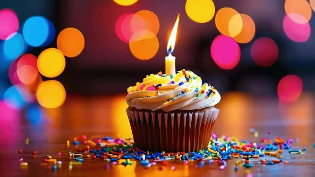 birthday cupcake with candles