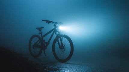 Fototapeta premium Dark fog, bike with lights turned