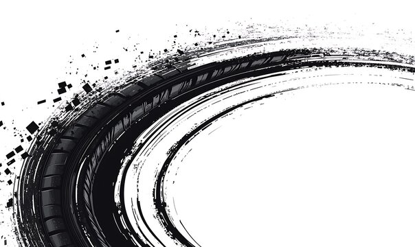  Tire track circle frame. Automotive background elements set for poster, print