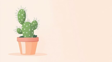 Obraz premium Vibrant Green Cactus in a Terracotta Pot Against a Soft Beige Background, Ideal for Nature-Themed Designs and Eco-Friendly Projects