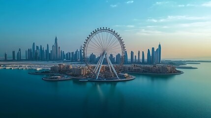 Obraz premium Island and Ain Dubai ferris wheel on in Dubai, United Arab Emirates aerial view