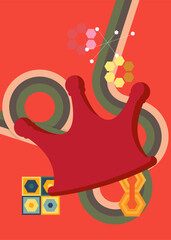 Retro 70s Background with Crown. Groovy Success 1970s art template. Minimalistic Vintage design poster. Old-fashioned color artwork.