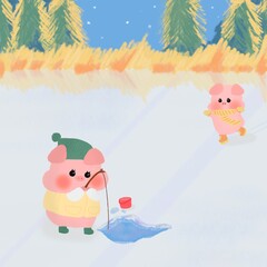 Cute animals skating on ice