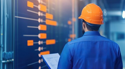 Chief Engineer Working Concept. Engineer Reviewing Strategic Roadmap in Industrial Setting