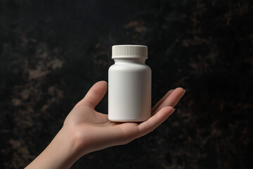 White Plastic Bottle Mockup in Hand Dark Background