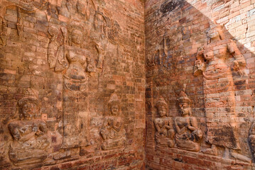 Bas-relief sculpture at Kravan temple, Siem Reap, Cambodia.