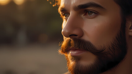 close-up image of a mustache and beard, focusing on the area from the nose down to the shoulders