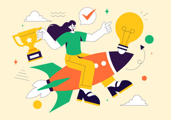 Explore an Innovative and Creative Vector Illustration Featuring a Startup with Software and Web Development, the Power of Innovation and New Ideas