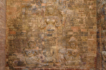 Bas-relief sculpture at Kravan temple, Siem Reap, Cambodia.
