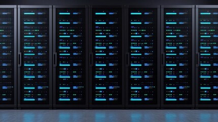 Server room equipment concept. Organized High-Tech Equipment in a Modern Server Room