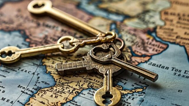 Keys to Adventure: Antique keys on vintage world map