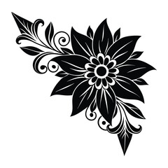 Detailed Black Floral Corner Silhouette Vector Design