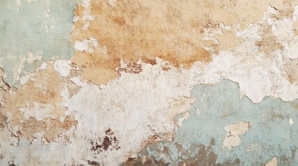 A textured wall showing peeling paint in shades of blue and beige.