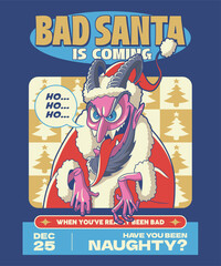 Bad Santa is Coming Retro Cartoon Illustration Design