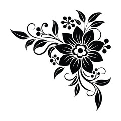floral silhouette corner shape vector design with white background