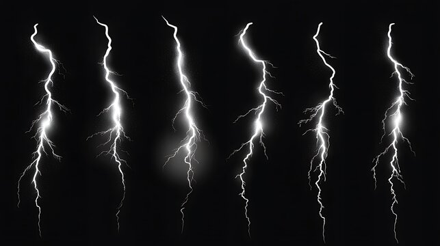 A lightning strike bolt silhouettes sequence. Isolated against a dark backdrop