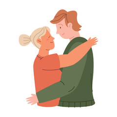 grandma and grandson hugging characters