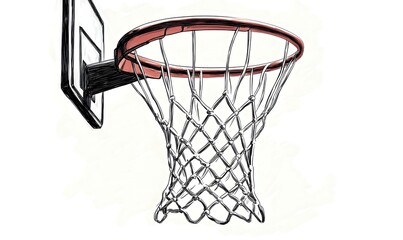 Basketball hoop with a net and a basketball goal on a white background