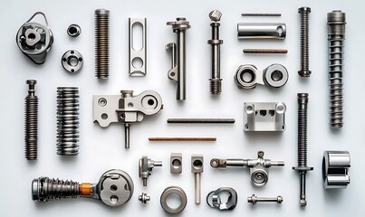 Obraz premium Auto motor mechanic spare or automotive component. new metal car part set. auto engine repair