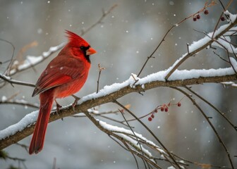 Red Cardinal in Winter Wonderland: Snowy Branch and Nature's Beauty, Perfect for Seasonal Decor and Wildlife Photography
