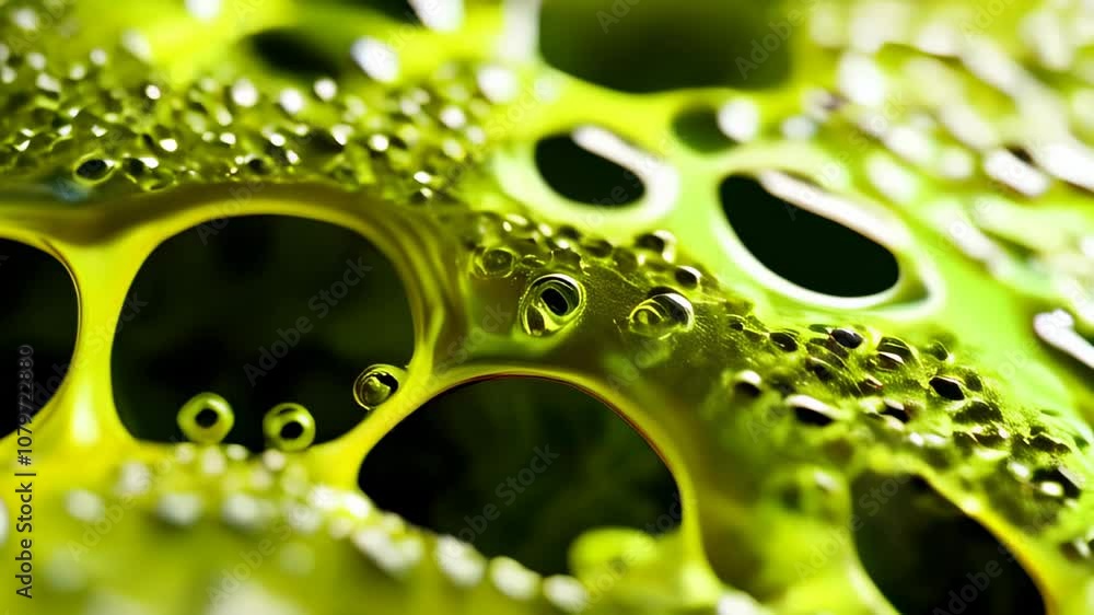 Aufkleber macro shot of vibrant green liquid with bubble formations and organic textures, creating a lively an