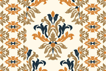 Ikat floral paisley embroidery on white background. Traditional ethnic ikat, aztec abstract vector pattern, seamless pattern in tribal, folk embroidery and mexican style.